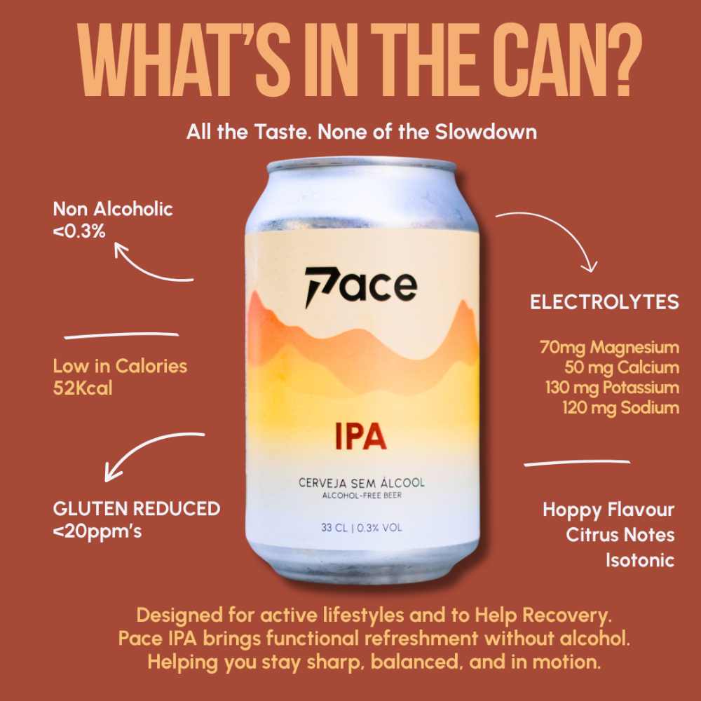 lata cerveja Pace IPA 0.3% sem álcool 33cl Descritivo funcional e ingredientes